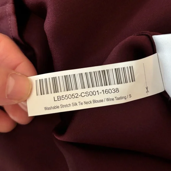 Quince Washable Stretch Silk Tie Neck Blouse in Wine Tasting size S - Picture 8 of 8